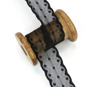 1m Spitze - Elastisch - 3,0cm - Punkte - Schwarz
