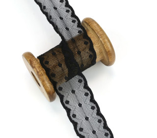 1m Spitze - Elastisch - 3,0cm - Punkte - Schwarz