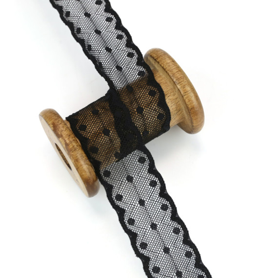 1m Spitze - Elastisch - 3,0cm - Punkte - Schwarz