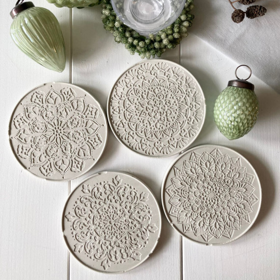 Silikon - Gießform - Untersetzer - 4er Set - Mandala - gemustert - rund - vielfältig nutzbar