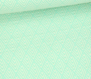 Bio-Elastic Minijacquard Jersey - 3D - Shingle Knit - Travel The World - Hamburger Liebe - Mint/Weiß