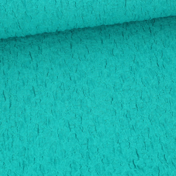 Baumwoll Cloque - Kreppgewebe - Elastisch - Uni - Aqua