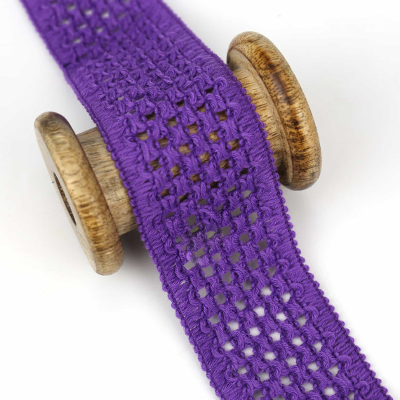1 Meter Zierband - Dekoband - Einfassband - Elastisch - 45mm - Häkelmuster - Uni - Lila