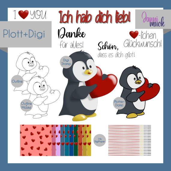 Plotterdatei und Digistamp Herzpinguin