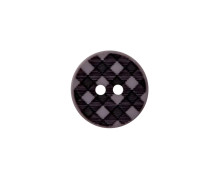 1 Polyesterknopf - Rund - 18mm - 2 Löcher - Vichy-Karo - Grau