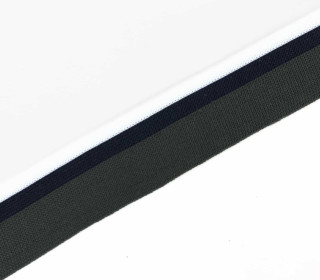 1 Meter Zierband - Dekoband - 30mm - Breite Streifen - Bi-Elastisch - Weiß/Schwarzblau/Dunkelgrau