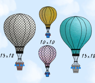 Stickdatei Heißluftballon 2 Größen und Varianten, Doodle, Applikation