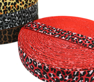 1m Gummiband - elastisch - Leopard - 40mm - Wildlife - Rot/Hellrosa