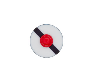1 Polyesterknopf - Rund - 14mm - Öse - Streifen - Erhabener Roter Punkt - Weiß