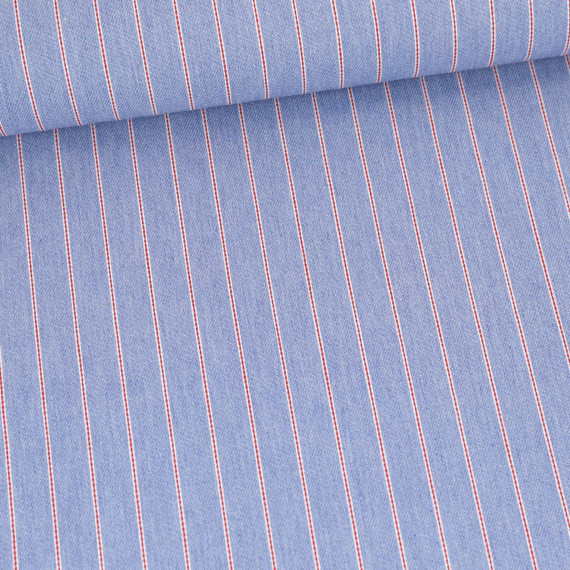 Jeans - Jeansstoff - Denim - Weiß-Rote Streifen - Schmal - Hellblau