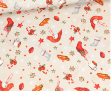 Baumwolle - Webware - Weihnachten - Fröhliche Weihnachten - Beigegrau