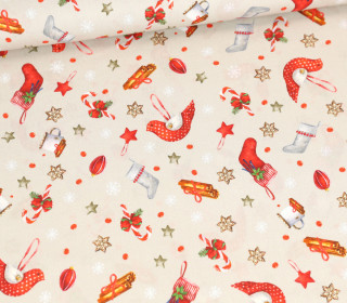 Baumwolle - Webware - Weihnachten - Fröhliche Weihnachten - Beigegrau