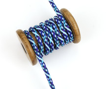 1m Kordel - Rautenmuster - Weich - 7mm - Multicolor - Pastellblau/Lila/Stahlblau