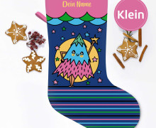 DIY-Nähset - Nikolaussocke - KLEIN - Softshell - HollyJolly - Christmas Tree - Dunkelblau/Rosa - Katzengold Designs