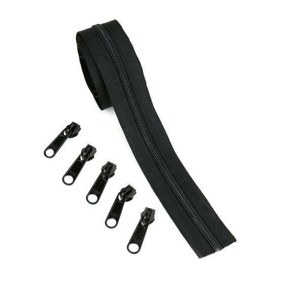 Zubehör Set für DIY-Nähset - 5 Zipper - 1,5m Endlosreißverschluss - Schwarz - für Softshell Taschen und Wetbags