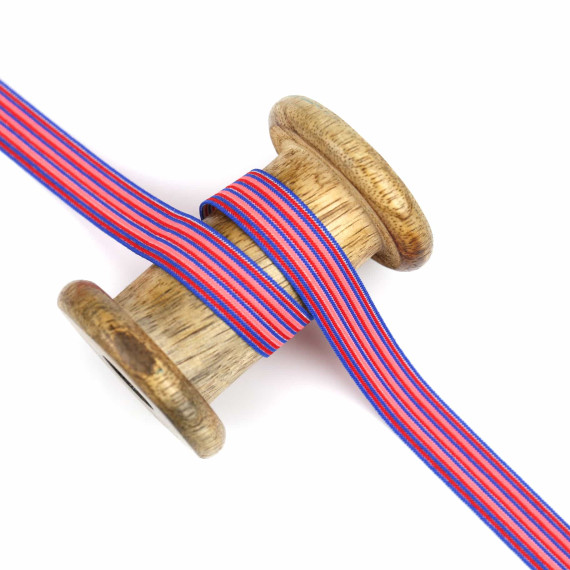 1 Meter Gummiband - Gestreift - 16mm - Dunkelrot/Neonpink/Royalblau