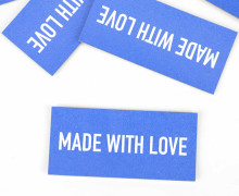 1 KUNSTLEDER LABEL - Bedruckt - Blau - MADE WITH LOVE