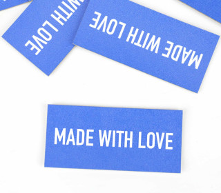 1 KUNSTLEDER LABEL - Bedruckt - Blau - MADE WITH LOVE