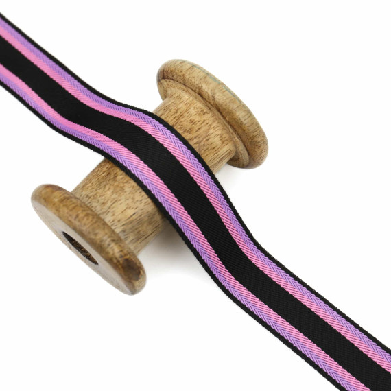 1 Meter Zierband - Dekoband - 25 mm - 2 Streifen - Babyrosa/Lila Hell