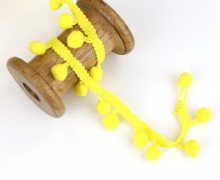 1 Meter Bommelborte mit Zierband - Pomponborte - Uni - Gelb