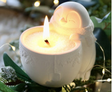 Silikon - Gießform - kleiner Pinguin mit Teetasse - für Kerzensand oder kleine Pflanze - Adventsdeko - Weihnachtsdeko- vielfältig nutzbar