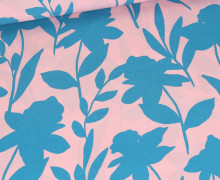 Viskose - Webware - Popeline - Abstract Flowers - Blassrosa/Cyanblau