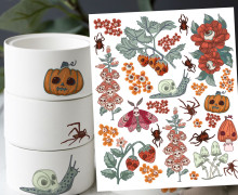 Rub-On Sticker - Skull Flowers - bienvenido colorido - Tante Henni Rubon - vielfältig nutzbar - Halloween