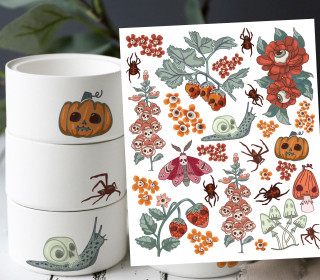 Rub-On Sticker - Skull Flowers - bienvenido colorido - Tante Henni Rubon - vielfältig nutzbar - Halloween