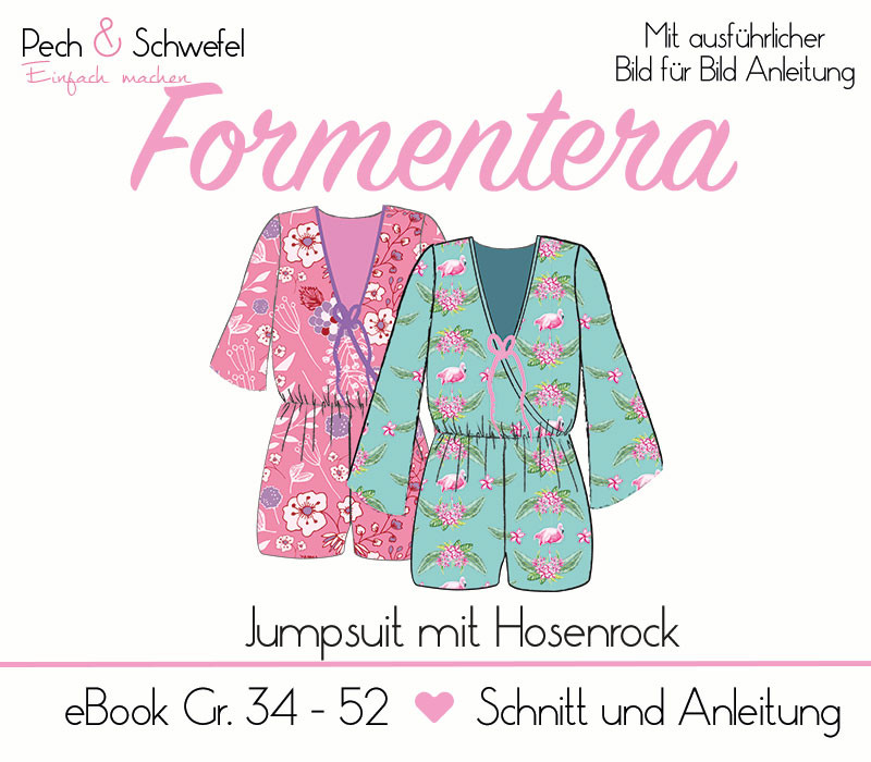 E-Book – Jumpsuit „Formentera“ mit Hosenrock und zwei Ärmellängen Gr. 34 – 52 in A4 und A0 Pech und Schwefel Pech&Schwefel