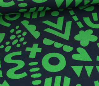 Bio-Jacquard - 2Farb Spezial Jacquard Jersey - Cut Out - Pretty & Pure - Stahlblau/Grün - Hamburger Liebe