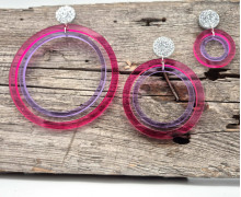1 Paar Ohrringe - Creole - 2 Ringe - leichte Acryl Ohrringe - Klein - Ø 3,2cm - Lila/Beere Transparent - Glitzer - Silber - Namensklang