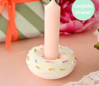 Silikon - Gießform - Donut - Kerzenhalter - für Stabkerzen - Längliche Streusel - vielfältig nutzbar