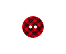 1 Polyesterknopf - Rund - 23mm - 2 Löcher - Vichy-Karo - Rot