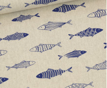 Canvas - feste Baumwolle - Leinenoptik - Maritim - Fische - Beige