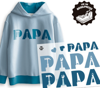 Onkel Bo's Bügelbilder - DIN A4 - Papa Schriftzug - Werkzeuge - Blau