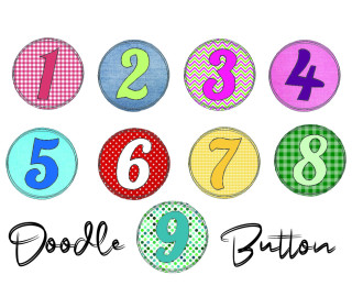 Stickdatei Zahlen Doodle Button - 10 cm x 10 cm