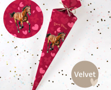 DIY-Nähset Schultüte - Braunes Pferd - Blumen - Velvet - zum selber Nähen