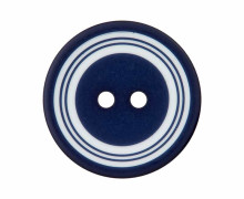 1 Polyesterknopf - 15mm - 2-Loch - Kreise - Stahlblau/Weiß