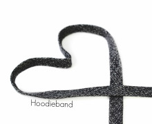 1m flache Kordel - Hoodieband - 15mm - Kapuzenband - Meliert - Schwarzgrau