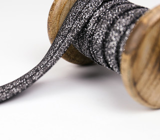 1m Faltgummi - elastisch - Glitzer - Faltband - 20mm - Schwarz Silber