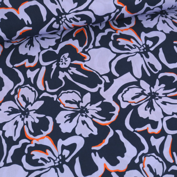 Lenzing Ecovero - Blusenstoff - Flower Pattern - Stahlblau