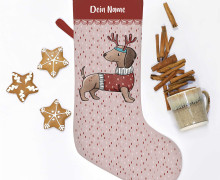 DIY-Nähset - Nikolaussocke - Softshell - DackelHoHo - Hirsch - Altrosa/Rot - Katzengold Designs