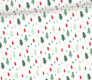 Webware - Feste Baumwolle - Half Panama - Simple Christmas Trees - Grün/Rot - Offwhite - abby and me