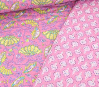 Baumwoll Stepper - Steppstoff - Wattiert - Doubleface - Blumen - Streifen - Rosa/Rosa