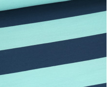 Sommersweat - French Terry - Bicolored Stripes - Minttürkis/Dunkelblau