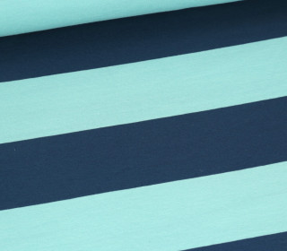 Sommersweat - French Terry - Bicolored Stripes - Minttürkis/Dunkelblau
