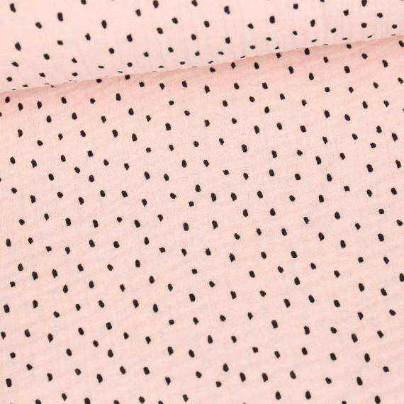 Musselin Muslin Schwarze Punkte Double Gauze Blassrosa
