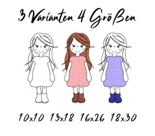 Stickdatei Girl Applikation in vier Größen und drei Varianten, embroidery, stick file,mädchen, applikation,redwork