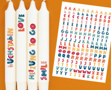 DIN A4 - Kerzen-Tattoofolie - Buchstaben - Bunt - für Kerzen / Keramik