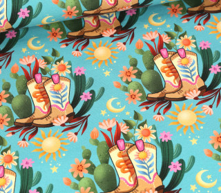 Bio-Sommersweat - French Terry - Cowgirls - Western Fairy Tales - Cyanblau - Hamburger Liebe